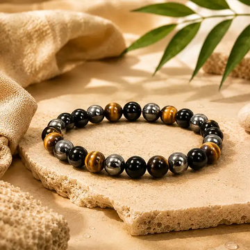 Triple Protection Bracelet Hematite, Tiger Eye, Black Obsidian