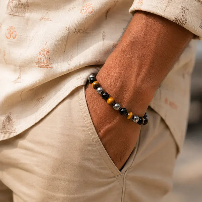 Triple Protection Bracelet Hematite, Tiger Eye, Black Obsidian
