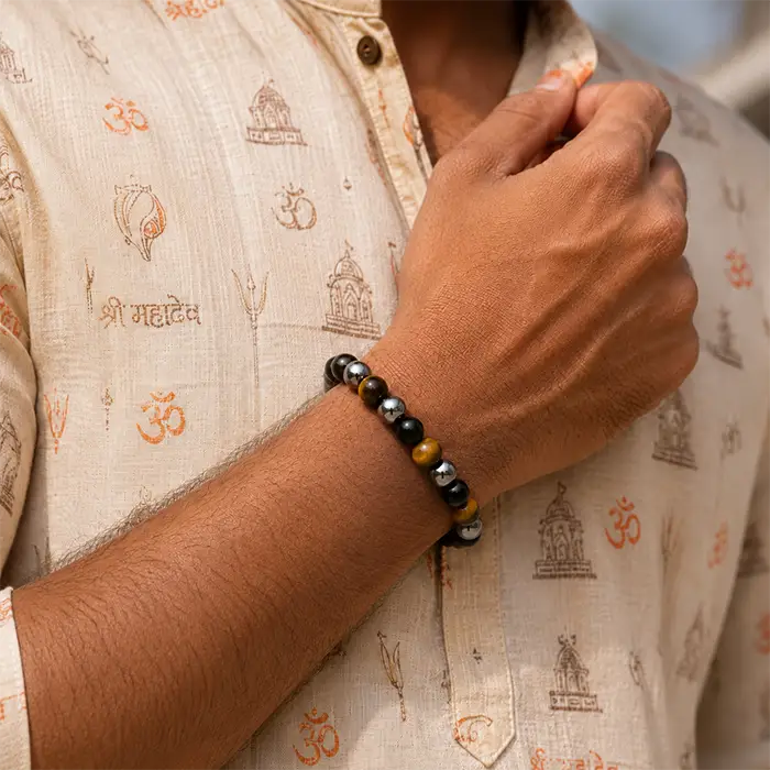 Triple Protection Bracelet Hematite, Tiger Eye, Black Obsidian