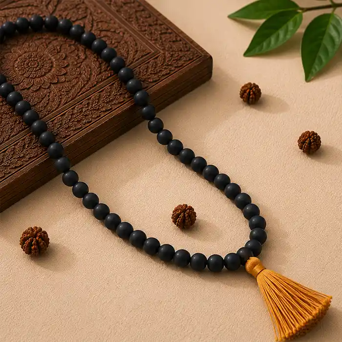 Karungali Kattai mala | Ebony Wood Unpolished pure & Natural | Black Ebony mala