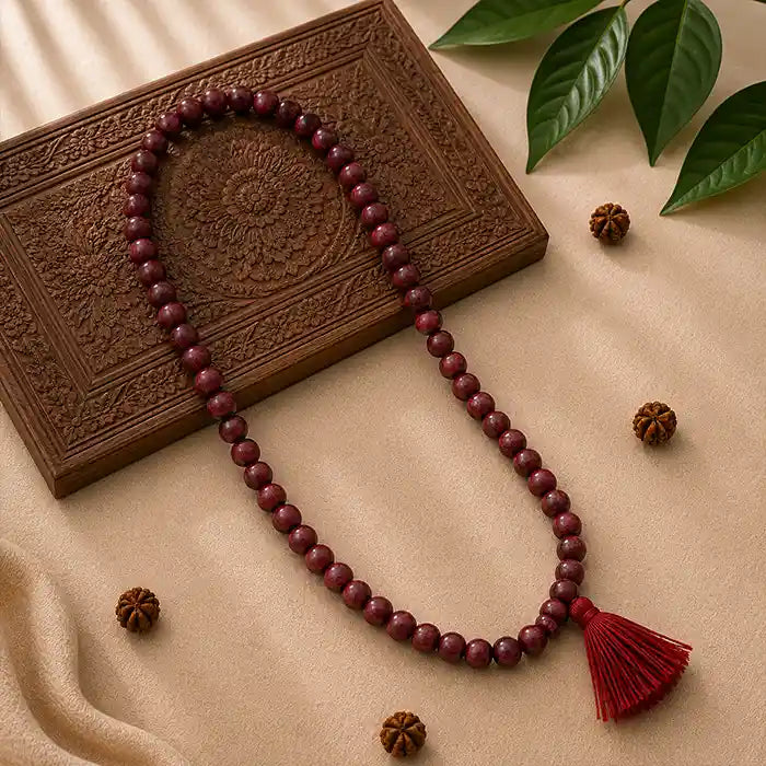 Original Red Sandalwood mala | Lal Chandan mala Natural Beads |Red Jasper Japa mala