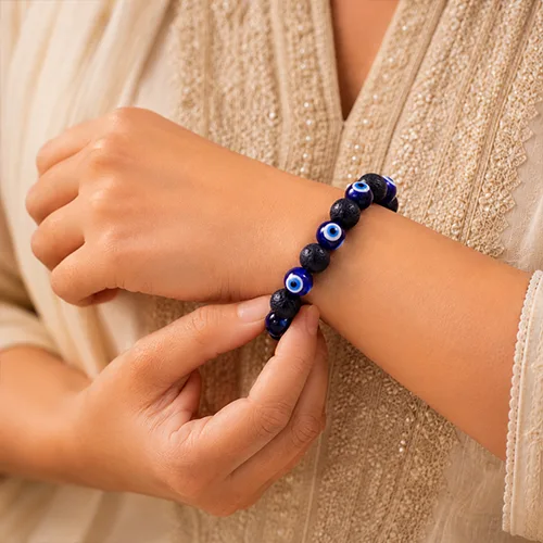 Lava Stone with Evil Eye Bracelet