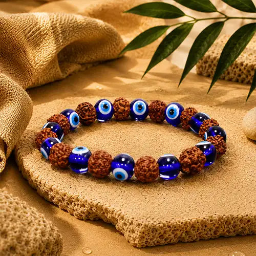 Bracelets Beaded With Rudraksha & Evil Eye Charms | Evil eye rudraksha bracelet