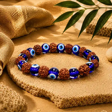 Bracelets Beaded With Rudraksha & Evil Eye Charms | Evil eye rudraksha bracelet