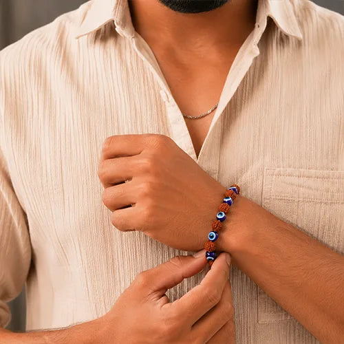 Bracelets Beaded With Rudraksha & Evil Eye Charms | Evil eye rudraksha bracelet
