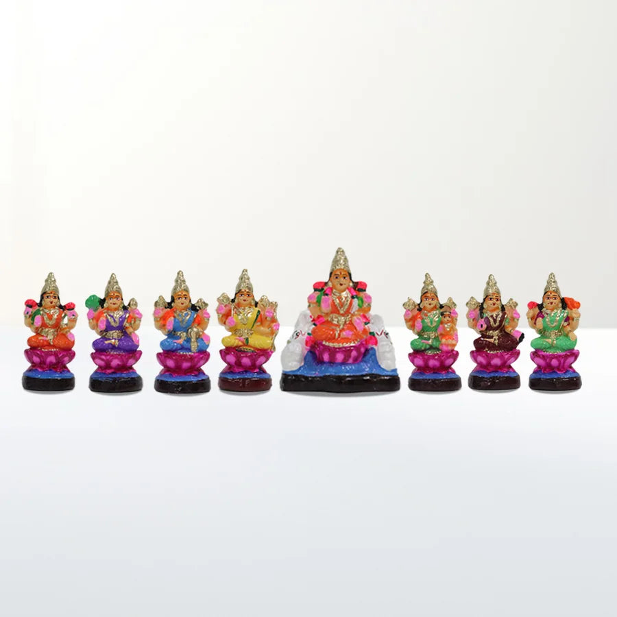 Ashta Lakshmi Clay Golu Bommai Set - 6*5 Inches | Golu Doll|Navaratri Golu Bomma|Gombe|Bommai