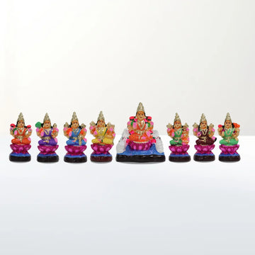 Ashta Lakshmi Clay Golu Bommai Set - 6*5 Inches | Golu Doll|Navaratri Golu Bomma|Gombe|Bommai