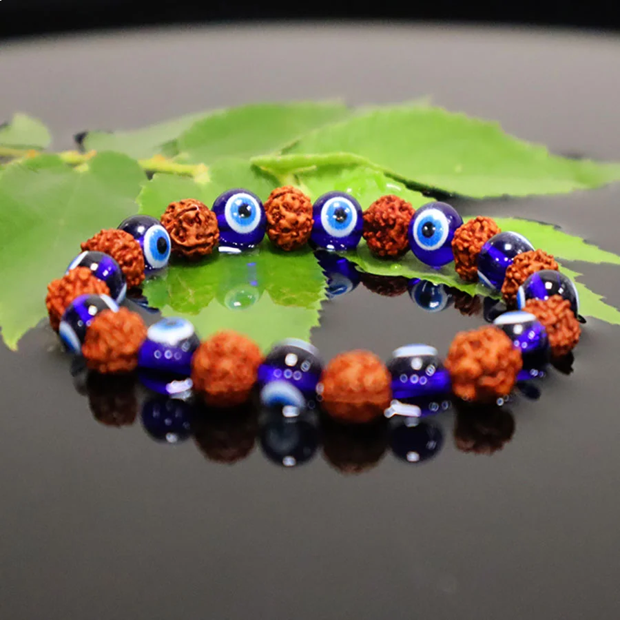 Bracelets Beaded With Rudraksha & Evil Eye Charms | Evil eye rudraksha bracelet