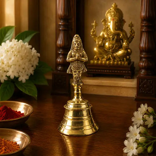 Brass Hanuman Pooja Bell | Hanuman Garud Bell | Hanuman Puja Ghanti Bell | Hanuman Hand Bell (6.5 inch)