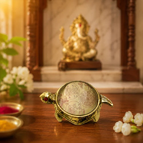 Brass Turtle for Vastu, Metal Kachua Feng Shui Vastu | Kachua Yantra Plate for Feng Shui Vastu and Icchapurti Tortoise | Kachua Yantra Vaastu/Fengshui Tortoise with Metal Plate-Brass for Good Luck (Golden)