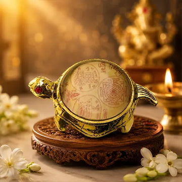 Brass Turtle for Vastu, Metal Kachua Feng Shui Vastu | Kachua Yantra Plate for Feng Shui Vastu and Icchapurti Tortoise | Kachua Yantra Vaastu/Fengshui Tortoise with Metal Plate-Brass for Good Luck (Golden)