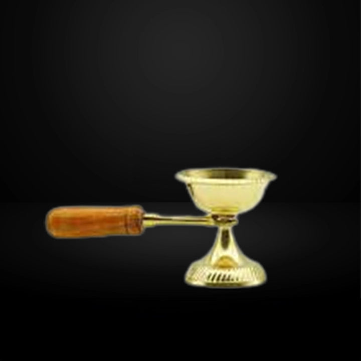 Brass Loban Burner Aarti Dhoop Diya with Wooden Handle | Harathi Stand for Pooja