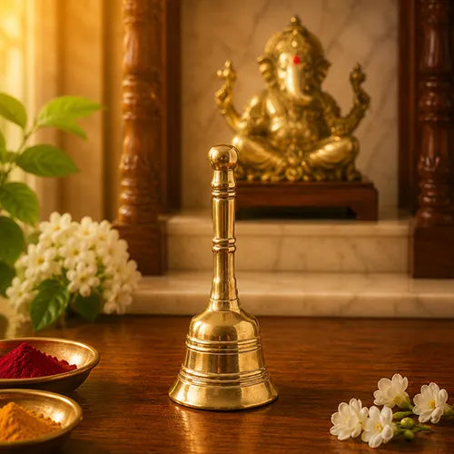 Gold Plated Brass Pooja Bell | Pure Brass Pooja Bell