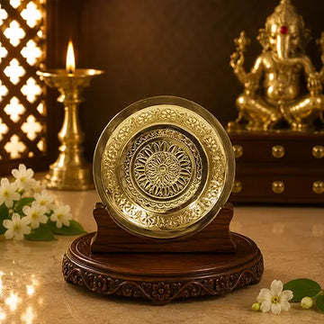Brass Plate|Parat plate/Pooja thali| Engraved flower Designed Plate