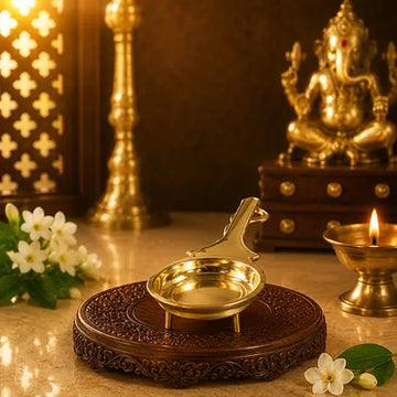Brass Aarti | Ladle Aarti/ Aarti Diya with Handle/ Aarti Diya for Pooja