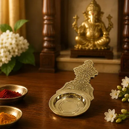 Brass Aarti Spoon | Kapoor Dani/Arti/Camphor holder with handle (5.5 inch)