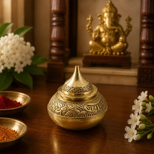 Brass Kumkum Pot | Sindoor Dibbi | Sindur Dani -Small Size