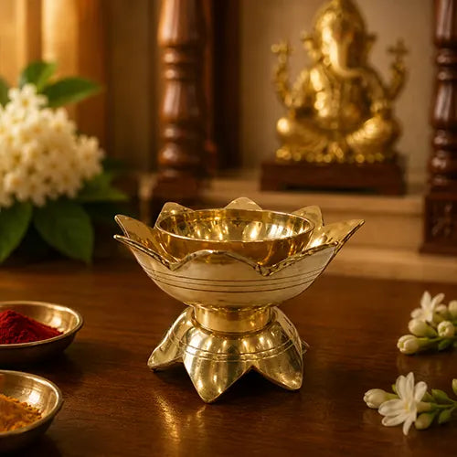 Brass Panchdhatu Diya| Lotus Diya | Brass Kamal Diya