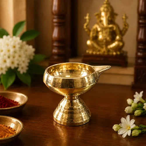 Kuber Deepak On Stand | Traditional Brass Diya for Pooja, Arti | Nanda Table Diya