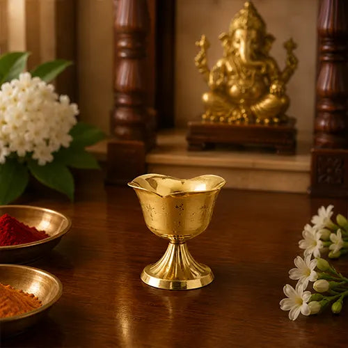 Brass Rose Diya | Gulab Aarti Diya | Gift Item, Home Temple, Puja Diya