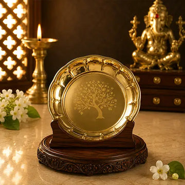Brass Plate|Ritual Thali Plate/ Parat Plate/ Pooja Plate|Engraved tree Designed Plate