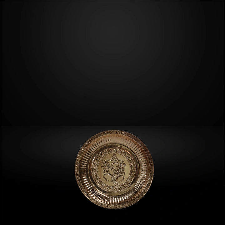 Copper Pooja Plate with Ganesh Design | Puja Thali | Traditional Plate -Medium Size