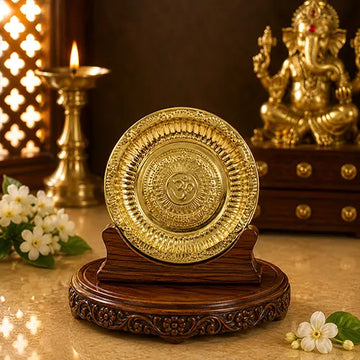 Brass Plate|Pooja Plate|Engraved Om Designed Plate - Medium Size