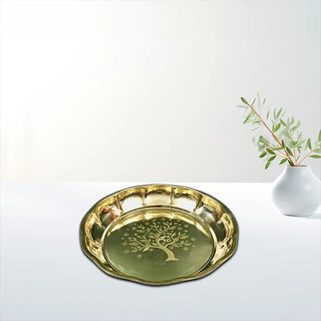 Brass Plate|Ritual Thali Plate/ Parat Plate/ Pooja Plate|Engraved tree Designed Plate