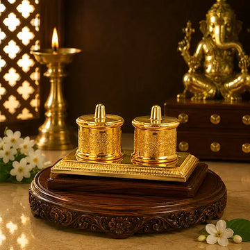 Roli Chandan Chawal Akshat Haldi Double Dabbi Kumkum Box for Gift and Pooja Purpose Showpiece