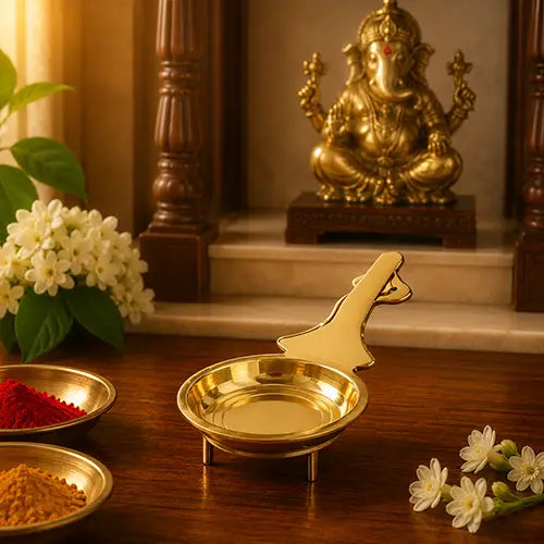 Brass Aarti | Ladle Aarti/ Aarti Diya with Handle/ Aarti Diya for Pooja