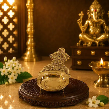 Brass Aarti Spoon | Kapoor Dani/Arti/Camphor holder with handle (5.5 inch)