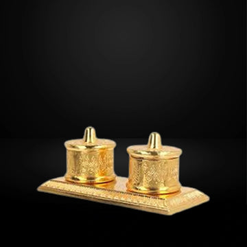 Roli Chandan Chawal Akshat Haldi Double Dabbi Kumkum Box for Gift and Pooja Purpose Showpiece