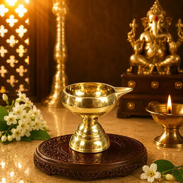 Kuber Deepak On Stand | Traditional Brass Diya for Pooja, Arti | Nanda Table Diya