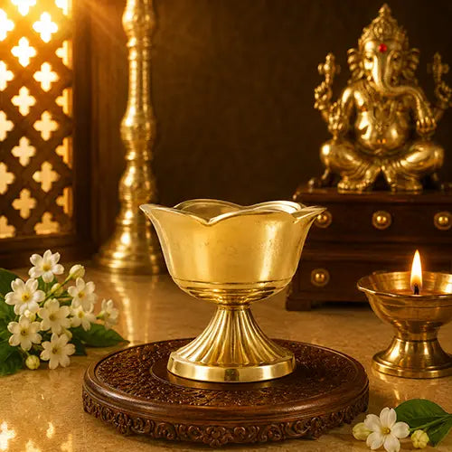 Brass Rose Diya | Gulab Aarti Diya | Gift Item, Home Temple, Puja Diya