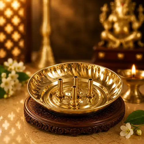 Best Brass Incense Stick Holder | Agardan plate/bowl | Dhoop Agarbatti Stand with Ash Catcher | Pooja Mandir Home & Office