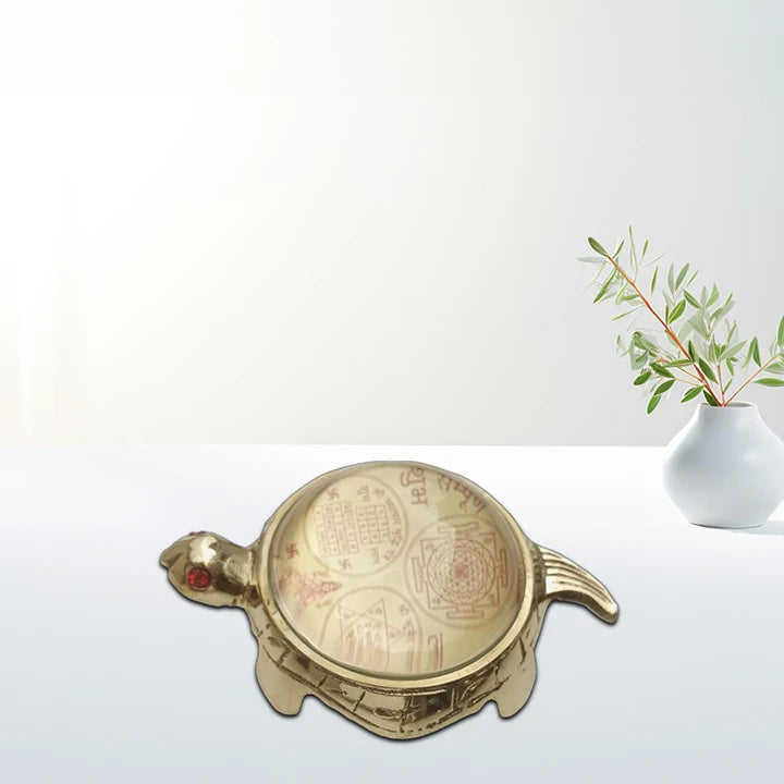 Brass Turtle for Vastu, Metal Kachua Feng Shui Vastu | Kachua Yantra Plate for Feng Shui Vastu and Icchapurti Tortoise | Kachua Yantra Vaastu/Fengshui Tortoise with Metal Plate-Brass for Good Luck (Golden)