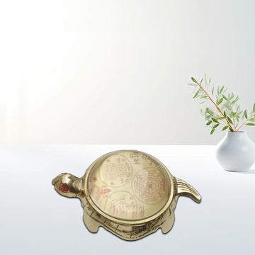 Brass Turtle for Vastu, Metal Kachua Feng Shui Vastu | Kachua Yantra Plate for Feng Shui Vastu and Icchapurti Tortoise | Kachua Yantra Vaastu/Fengshui Tortoise with Metal Plate-Brass for Good Luck (Golden)