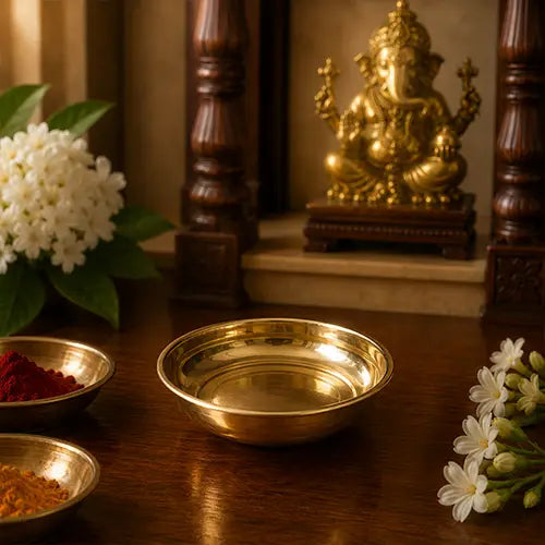 Brass Plain Pooja Plate | Round Shape Plate - 4inch
