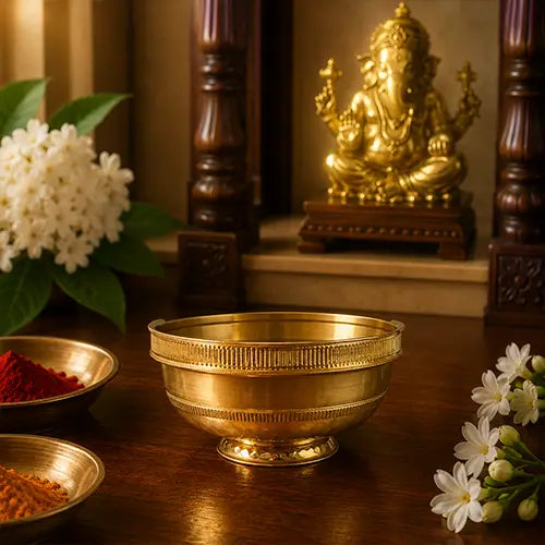 Golden Brass Flower Basket|Puja Butti|Phool Butti|Brass Pookoodai
