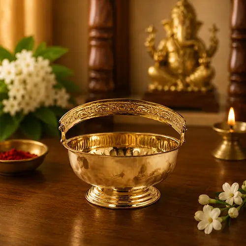 Round Shape Brass Flower Basket|Puja Butti|Phool Butti|Brass Pookoodai