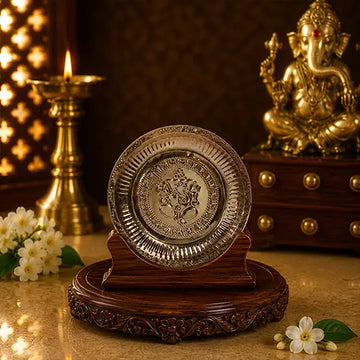 Copper Pooja Plate with Ganesh Design | Puja Thali | Traditional Plate -Medium Size