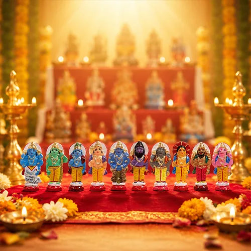 Dasavatharam Paper Mache Golu Bommai Set - 4*1Inches |  Golu Doll| Navaratri Golu Bomma|Gombe|Bommai