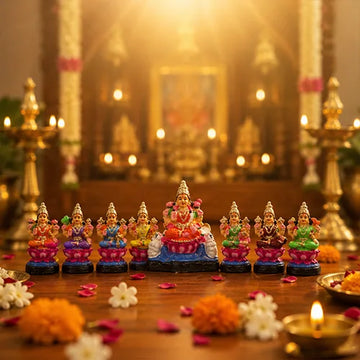 Ashta Lakshmi Clay Golu Bommai Set - 6*5 Inches | Golu Doll|Navaratri Golu Bomma|Gombe|Bommai