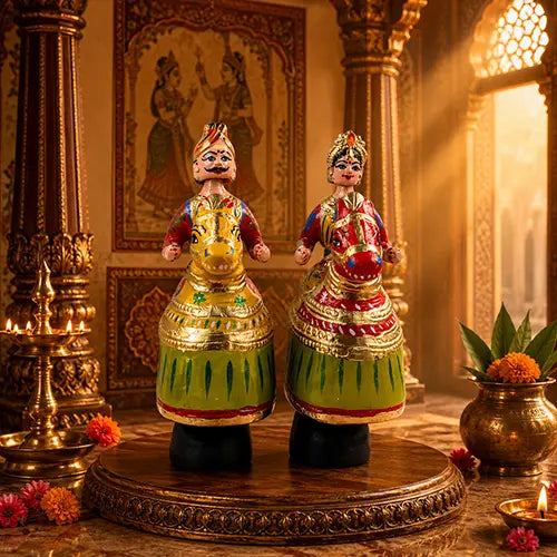 Thalayatti Bommai Poikkal Kuthirai | Small Horse dancing doll 11 Inches (Green, Yellow & Red)