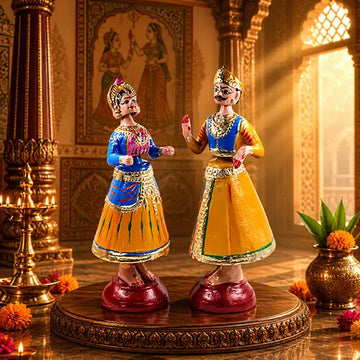 Dancing Doll Raja Rani pair Blue & yellow combo | Dancing Raja Doll 13 Inches | Dancing Doll rani 13 inches (Blue & Yellow)