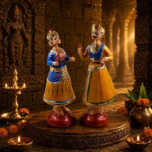 Dancing Doll Raja Rani pair Blue & yellow combo | Dancing Raja Doll 13 Inches | Dancing Doll rani 13 inches (Blue & Yellow)