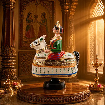 Horse doll pair 11 inches| Poikkal Kuthirai attam (white & Green)