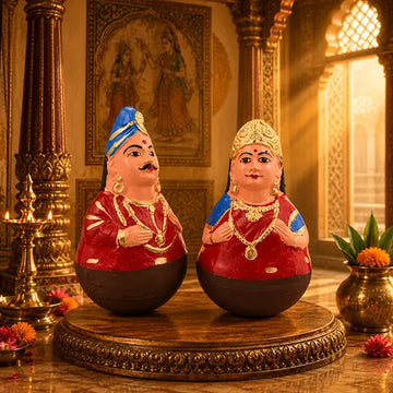 Uruttu doll pair|Thalayatti bommai |Chettiar Pair (Red Color)