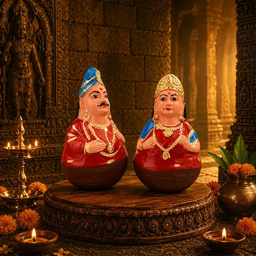Uruttu doll pair|Thalayatti bommai |Chettiar Pair (Red Color)