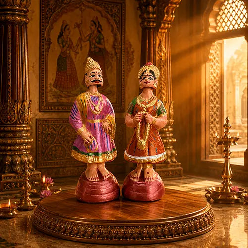 Tanjore Raja Rani Pair| Dancing Doll Pair (Pink & Yellow Color) 11 inch